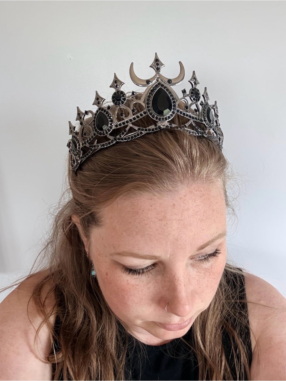 Black Gothic Metal Tiara Crown with Dark Gem Accents